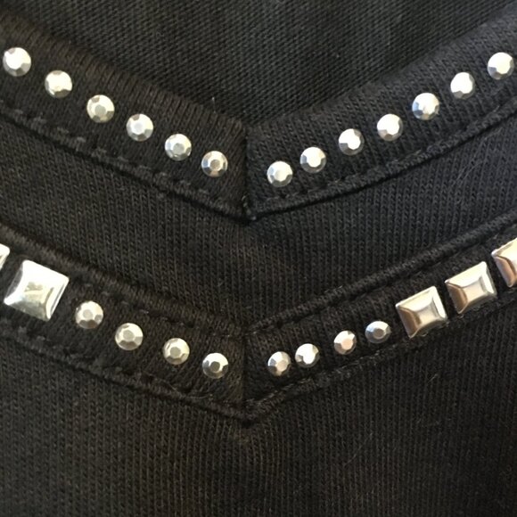 Vintage Black Silver Studded Rhinestone Collar Cotton Blend Tee - Picture 5 of 12